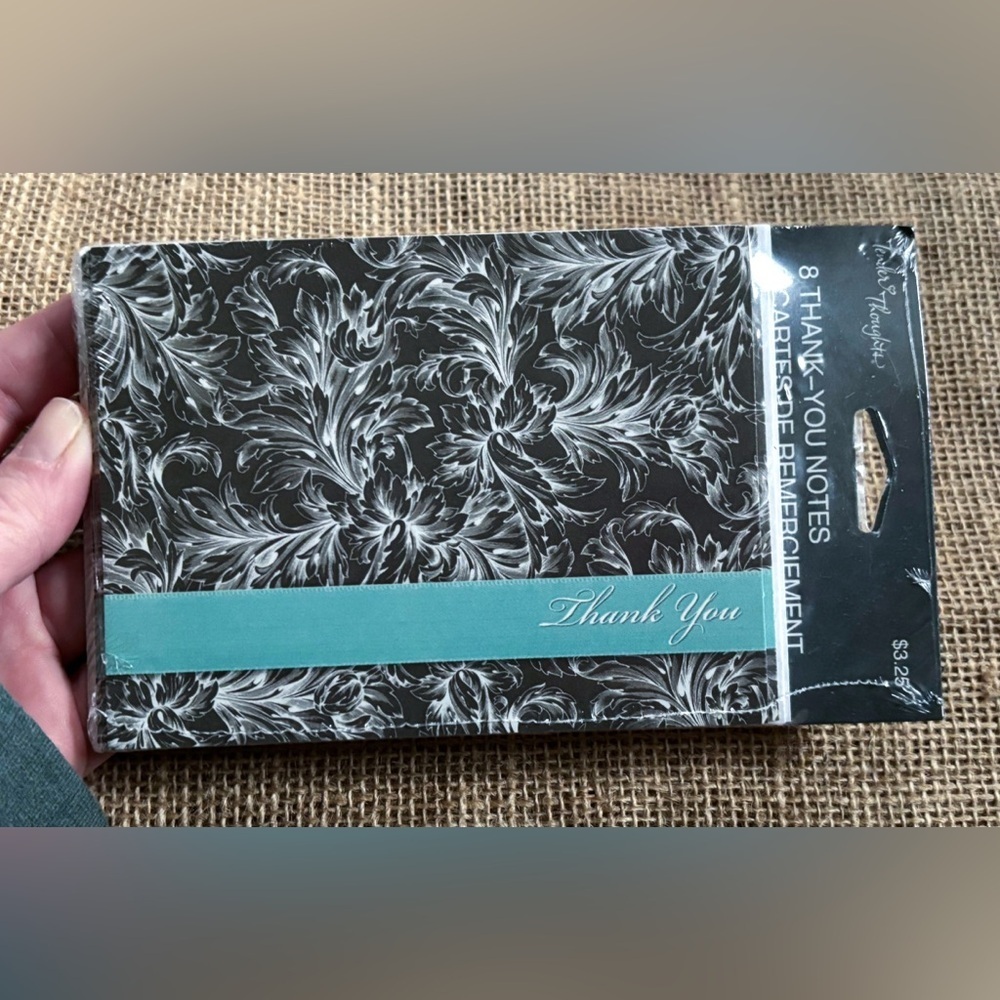 Vintage Tender Thoughts Black Floral Thank You Notes Cards Gothic Cottage Goth